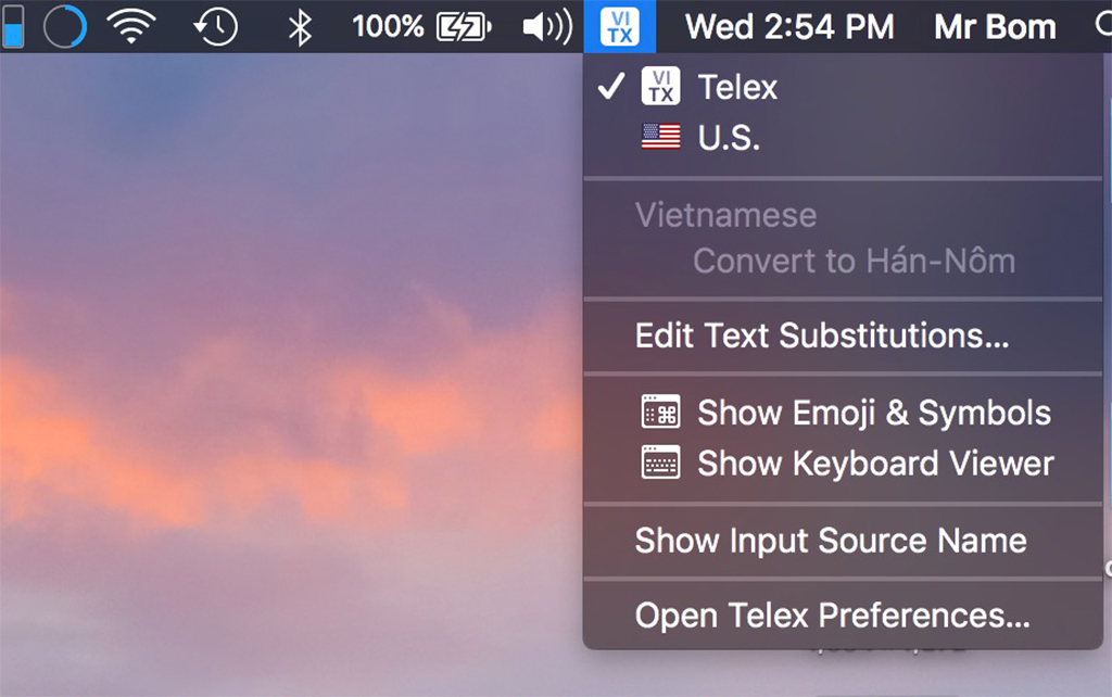 hiển thị bộ gõ macbook lên menu bar