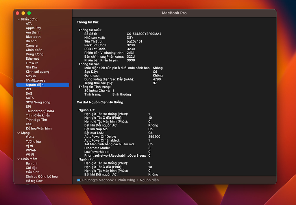 kiểm tra tình trạng pin macbook pro 2017 sau khi thay pin mới