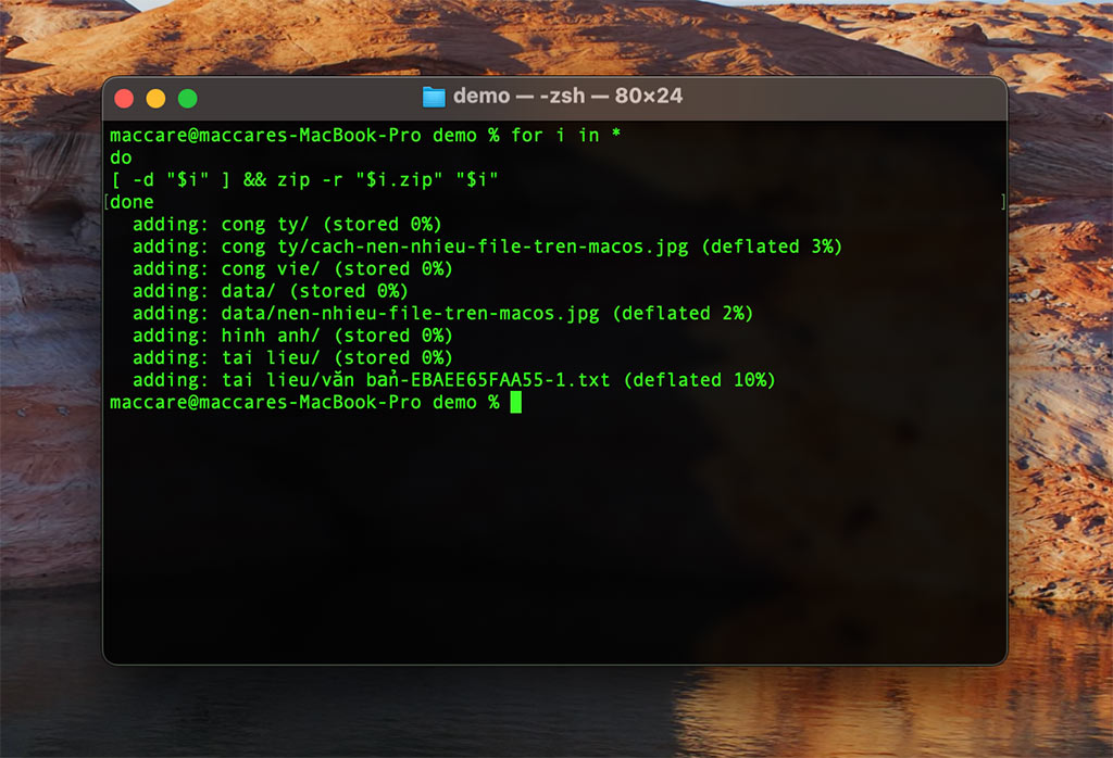 nén nhiều file bằng lệnh trên macos