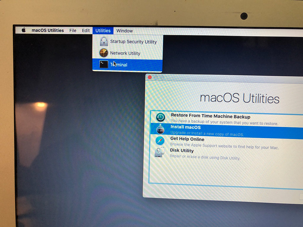 mở terminal trong recovery macos